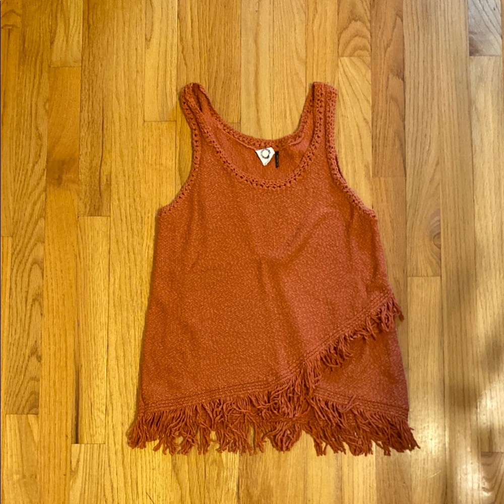Anthropologie Orange Fringe Tank Top